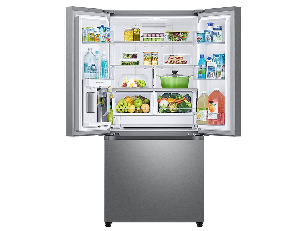 Alt View 3. Samsung - Open Box 25 cu. ft. 3-Door French Door Smart Refrigerator with Beverage Center - Stainless Steel.