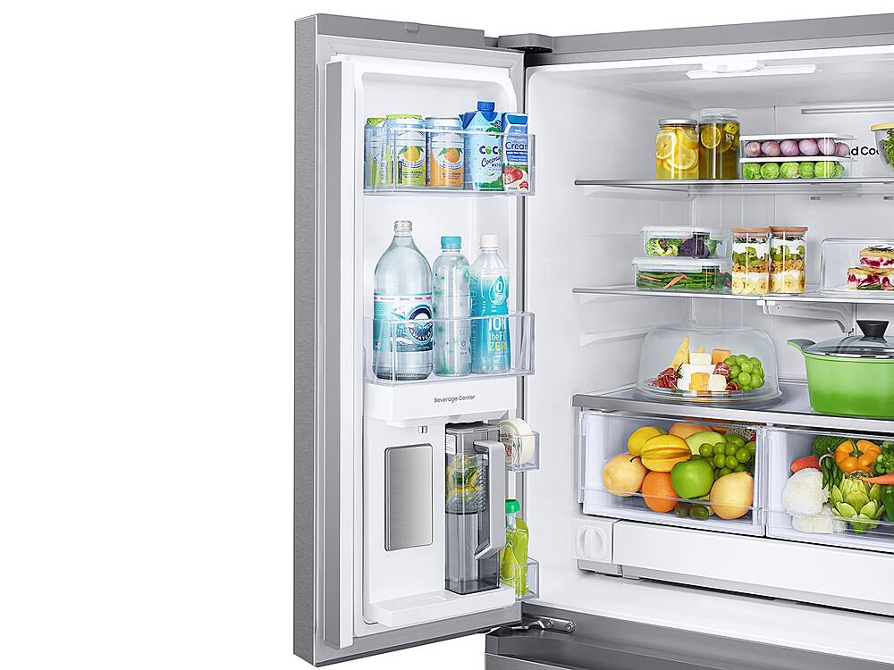 Alt View 5. Samsung - Open Box 25 cu. ft. 3-Door French Door Smart Refrigerator with Beverage Center - Stainless Steel.