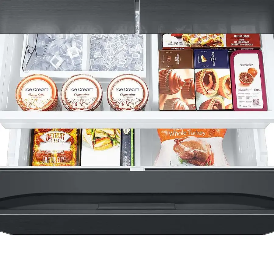 Alt View 18. Samsung - Open Box 31 cu. ft. 3-Door French Door Smart Refrigerator with Four Types of Ice - Fingerprint Resistant Matte Black Steel.