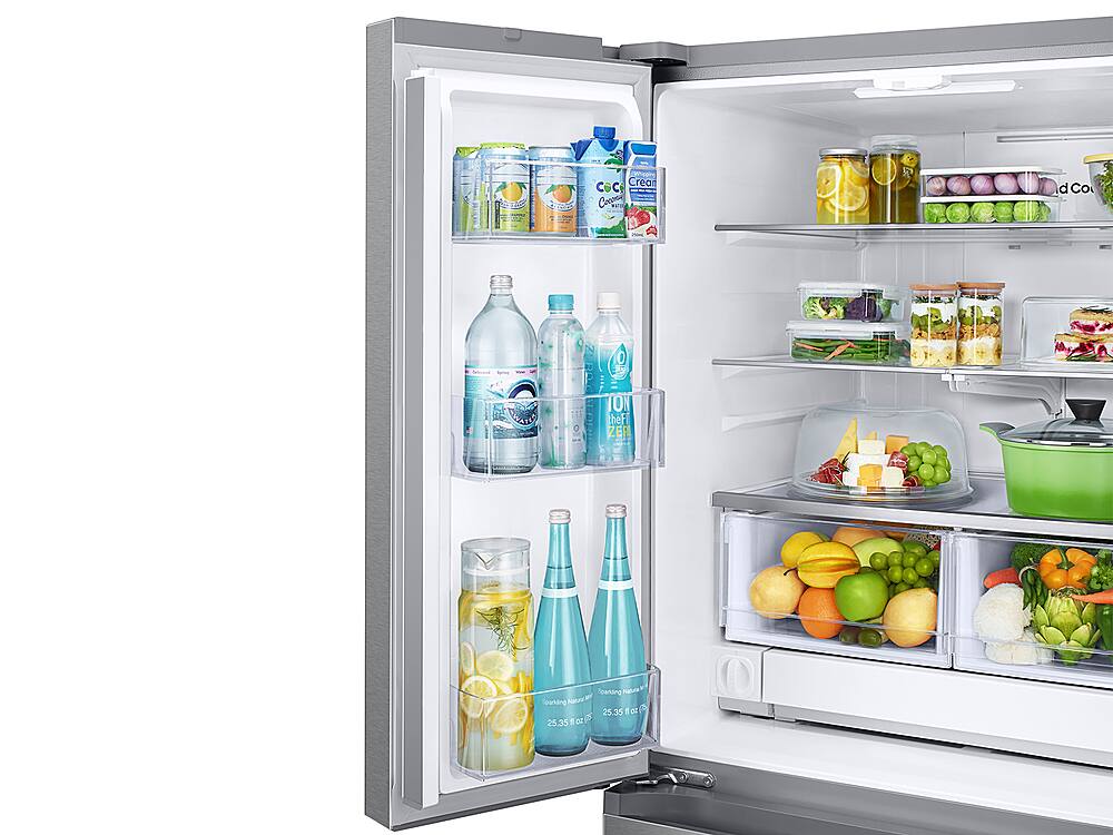 Alt View 3. Samsung - Open Box 25 cu. ft. 3-Door French Door Smart Refrigerator with Dual Auto Ice Maker - Stainless Steel.