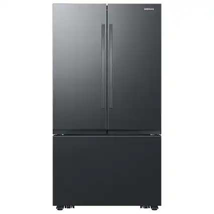Front. Samsung - Open Box 32 cu. ft. 3-Door French Door Smart Refrigerator with Dual Auto Ice Maker - Matte Black.