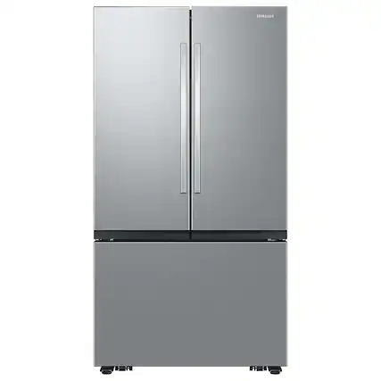 Front. Samsung - Open Box 32 cu. ft. 3-Door French Door Smart Refrigerator with Dual Auto Ice Maker - Fingerprint Resistant Stainless Steel.