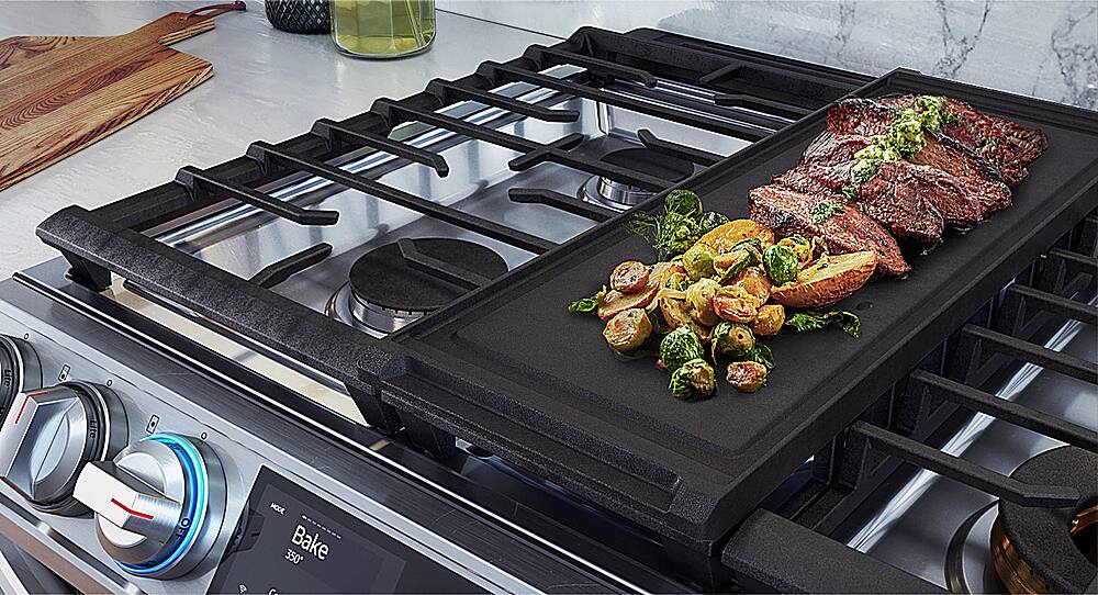 Alt View 24. Samsung - Open Box Flex Duo 6.3 cu. ft.  Front Control Slide-in Dual Fuel Range with Smart Dial, Air Fry & WiFi - Black Stainless Steel.