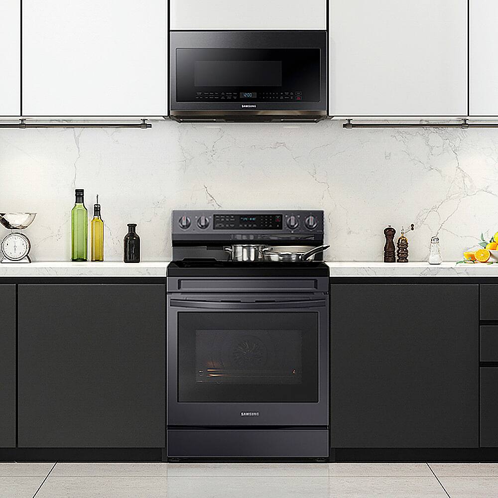 Alt View 11. Samsung - Open Box 6.3 cu. ft. Freestanding Electric Convection+ Range with WiFi, No-Preheat Air Fry and Griddle - Black Stainless Steel.