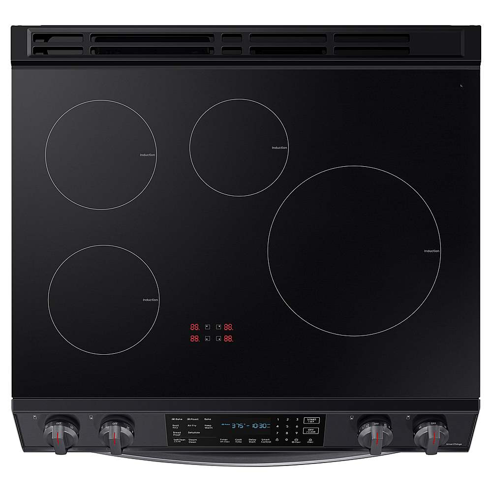 Alt View 17. Samsung - Open Box 6.3 cu. ft. Smart Instant Heat Slide-in Induction Range with Air Fry & Convection+ - Black Stainless Steel.
