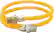 The image features a yellow hose with two silver fittings on either end. The hose is coiled up and placed on a white background. The hose appears to be made of rubber and is designed for water or other liquid applications.