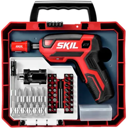 Angle. Skil - SKIL Rechargeable 4V CordlessPistol Grip Screwdriver with kit - red/black.