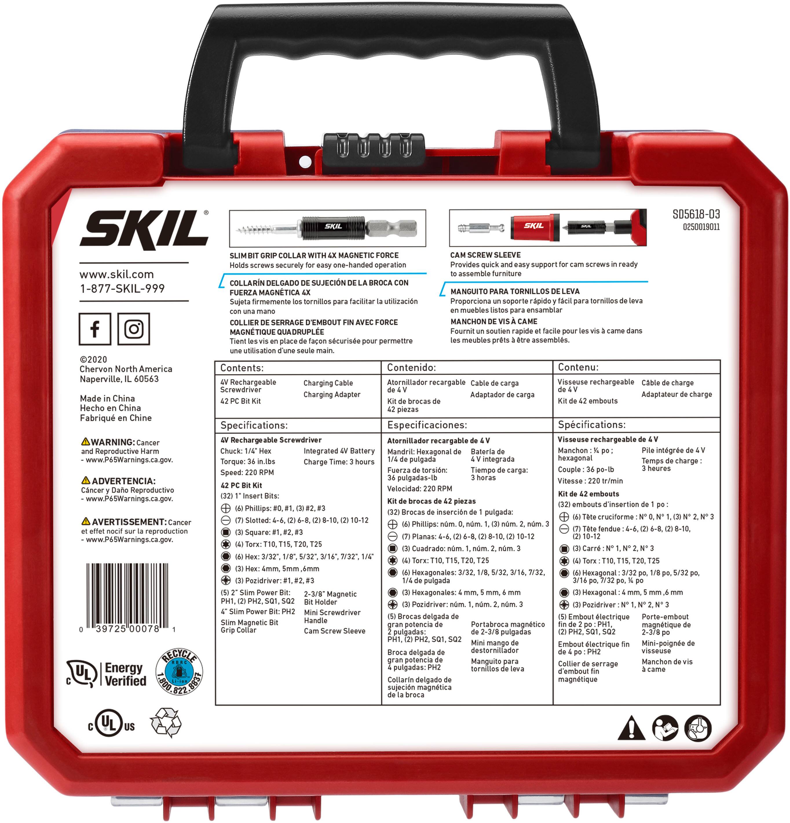 Alt View 11. Skil - SKIL Rechargeable 4V CordlessPistol Grip Screwdriver with kit - red/black.