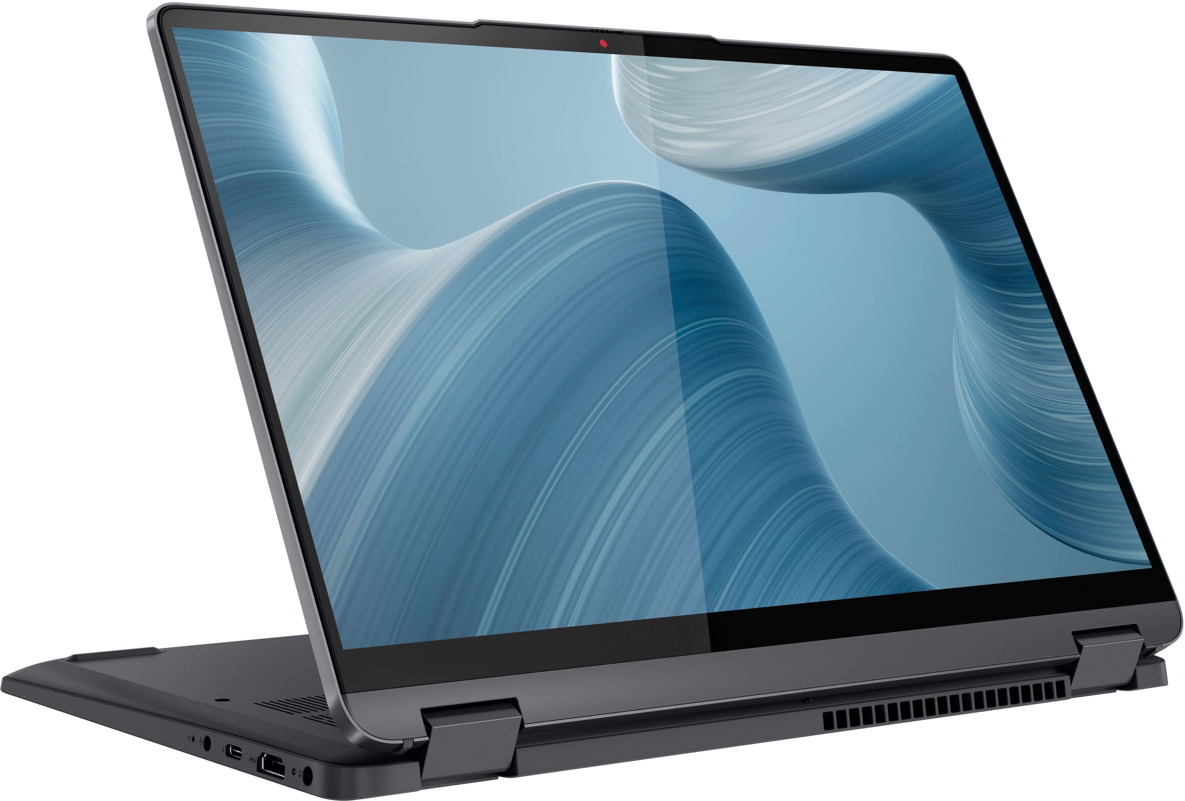Angle. Lenovo - Flex 5i 14" FHD Touchscreen 2-in-1 Laptop - Intel Core i3-1215U with 8GB Memory - Intel UHD Graphics - 256GB SSD - Storm Grey.