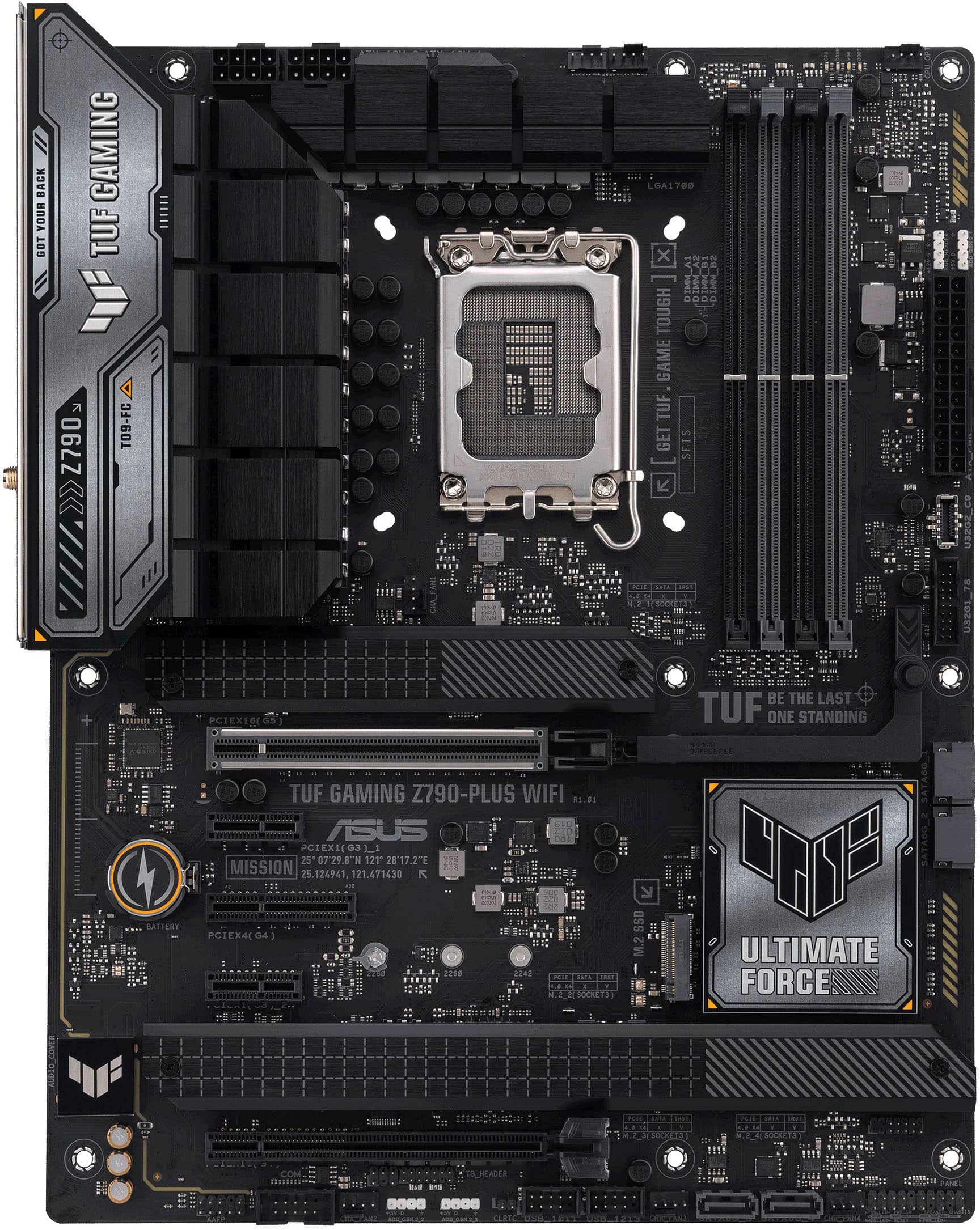Front. ASUS - TUF GAMING Z790-PLUS WIFI (Socket LGA 1700) Intel Z790 ATX DDR5 Wi-Fi 6E Motherboard - Black.