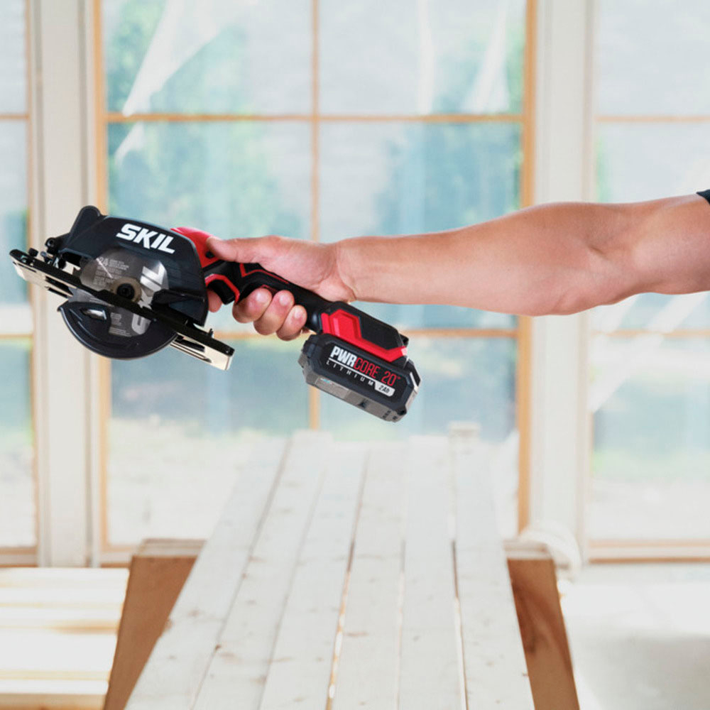 Left View: SKIL PWRCORE 20™ Brushless 20V Compact Drill Driver and Impact Driver Kit - black/Red