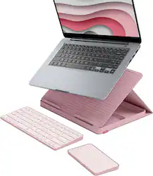 Logitech - Casa Pop-Up Desk Work From Home Compact Wireless Scissor Keyboard Touchpad & Laptop Stand for Laptop/MacBook(10” to 17”) - Bohemian Blush - Front_Zoom