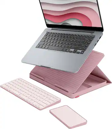 Front. Logitech - Casa Pop-Up Desk Work From Home Compact Wireless Scissor Keyboard Touchpad & Laptop Stand for Laptop/MacBook(10” to 17”) - Bohemian Blush.