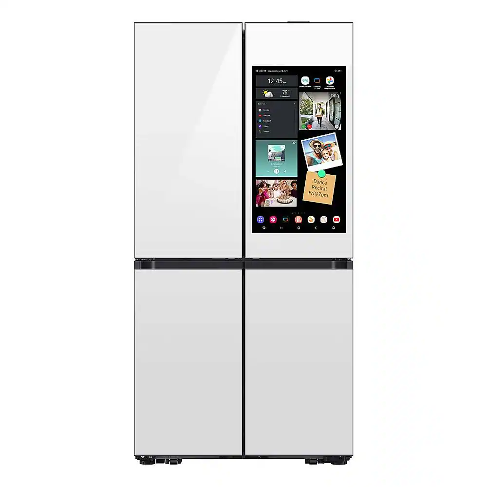 Samsung - Bespoke 23 Cu. Ft. 4-Door Flex French Door Counter Depth Refrigerator with AI Family Hub+ - White Glass