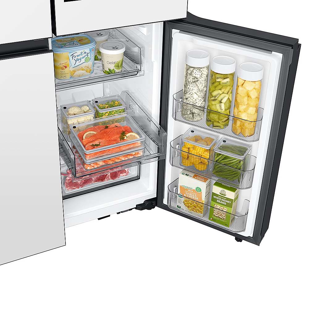 Alt View 21. Samsung - Bespoke 23 Cu. Ft. 4-Door Flex French Door Counter Depth Refrigerator with AI Family Hub+ and AI Vision Inside - White Glass.