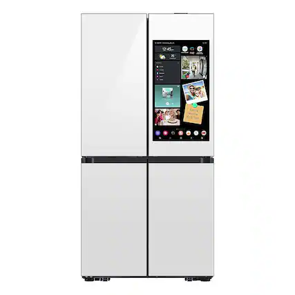 Front. Samsung - Bespoke 29 Cu. Ft. 4-Door Flex French Door Smart Refrigerator with AI Family Hub+ - White Glass.