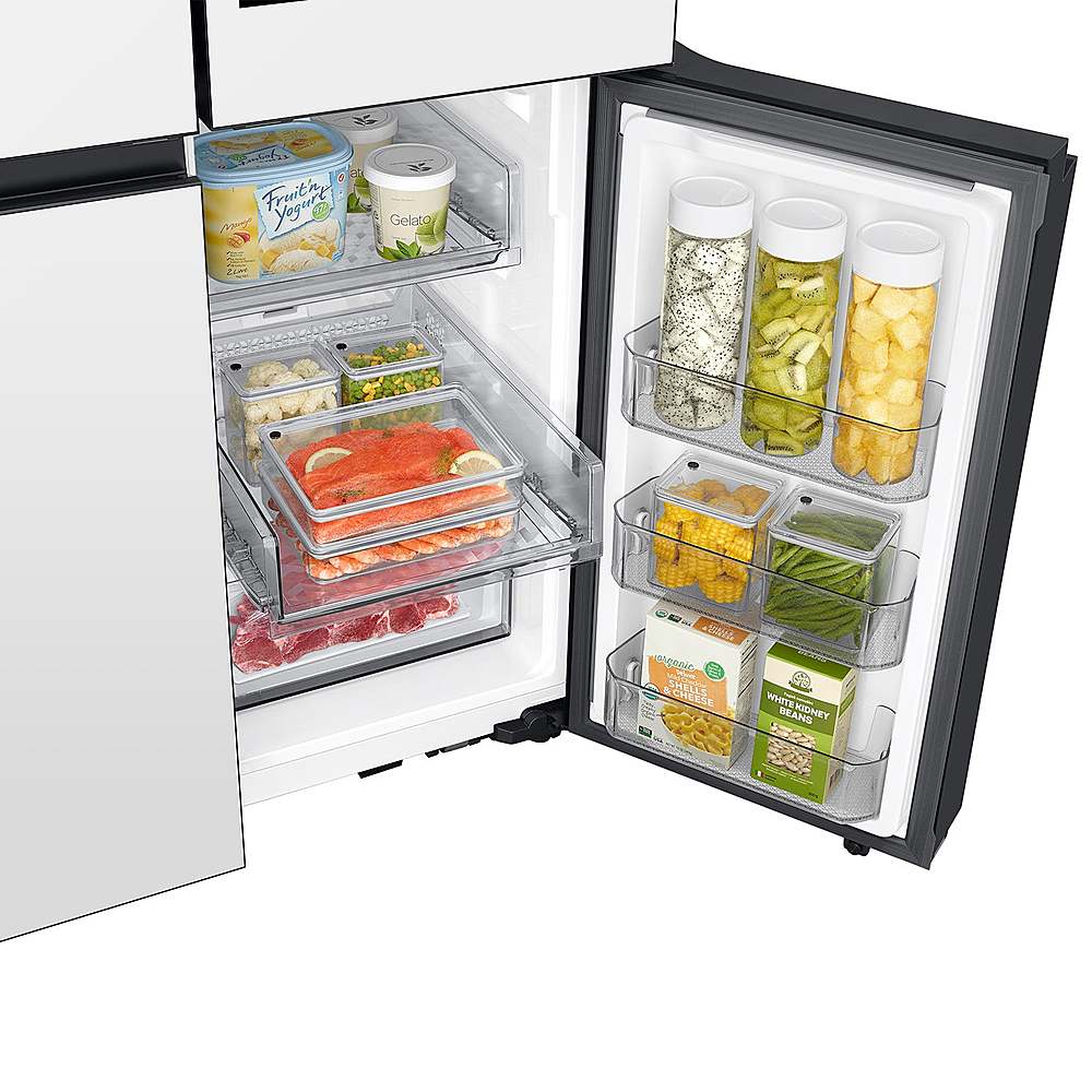 Alt View 21. Samsung - Bespoke 29 Cu. Ft. 4-Door Flex French Door Smart Refrigerator with AI Family Hub+ and AI Vision Inside - White Glass.