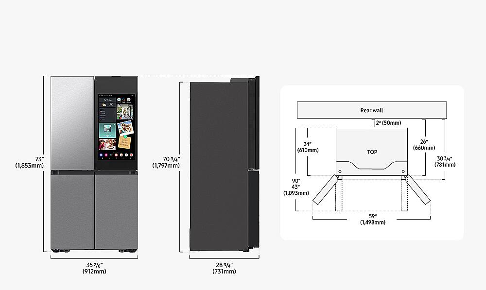 The image shows a refrigerator and a TV side by side. The refrigerator is on the left side, and the TV is on the right side. The refrigerator is a full-size refrigerator, which is designed to provide ample storage space for food and beverages. The TV is a flat-screen TV, which offers a modern and sleek appearance. The two appliances are placed next to each other, possibly in a kitchen or living room setting.