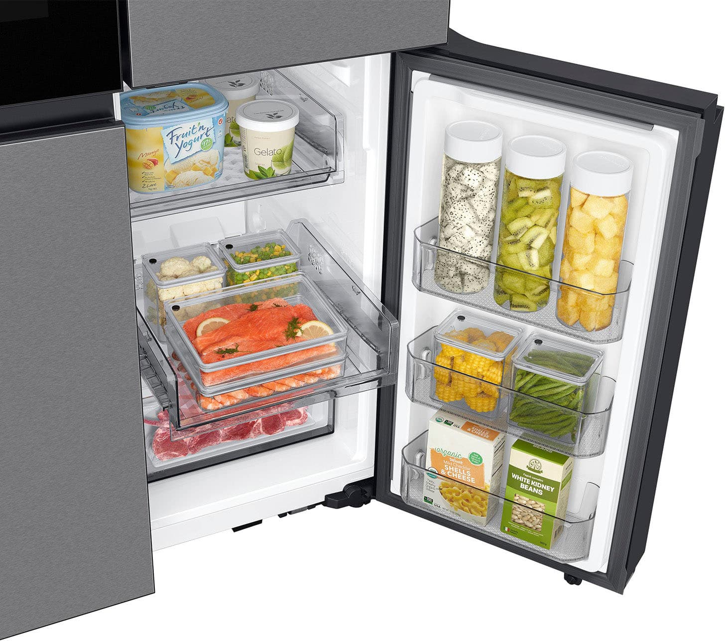 Alt View 20. Samsung - Bespoke 23 Cu. Ft. 4-Door Flex French Door Counter Depth Refrigerator with Beverage Zone and Auto Open Door - Stainless Steel.