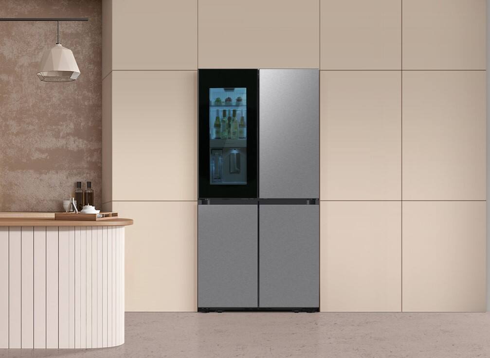Alt View 27. Samsung - Bespoke 23 Cu. Ft. 4-Door Flex French Door Counter Depth Refrigerator with Beverage Zone and Auto Open Door - Stainless Steel.