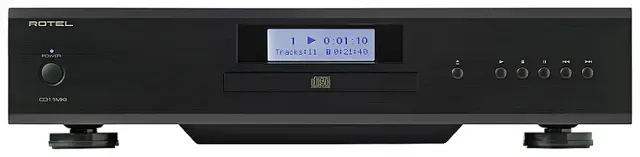 The text on the image reads: "Rotel Power 1 0:01:10 Tracks: 11 T 0:21:40 1 ON disc CO1 1MKI."