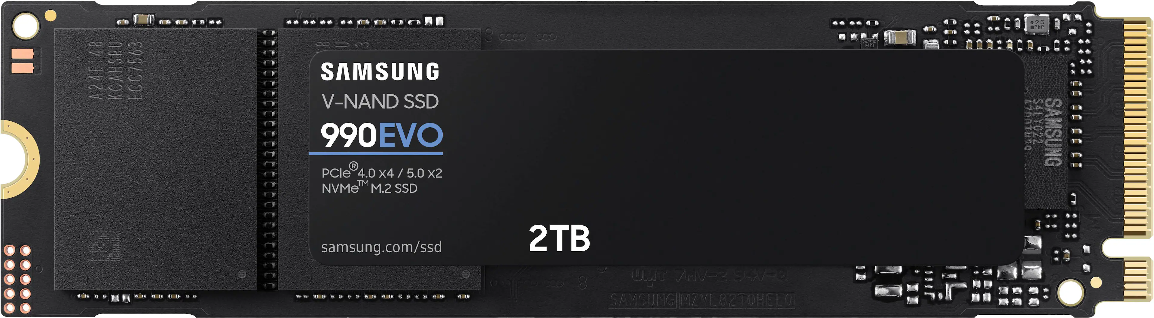 Front. Samsung - 990 EVO SSD 2TB Internal SSD PCIe Gen 4x4 | Gen 5x2 M.2 2280, Speeds Up to 5,000MB/s - Black.