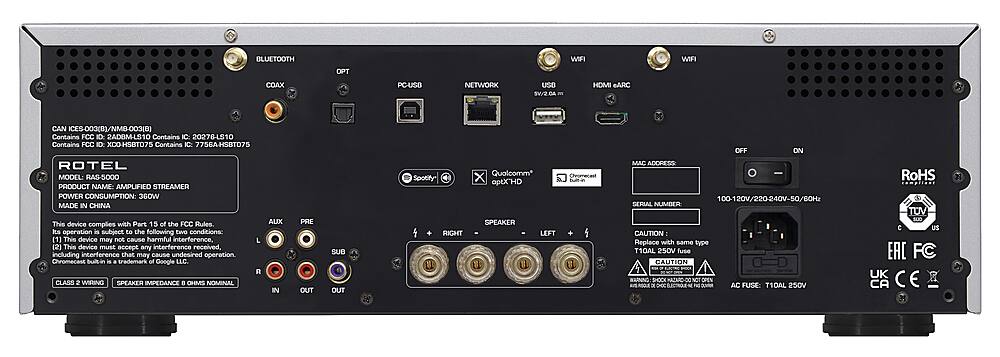 Back. Rotel - RAS-5000 220W 2-Ch Integrated Streaming Stereo Amplifier - Silver.
