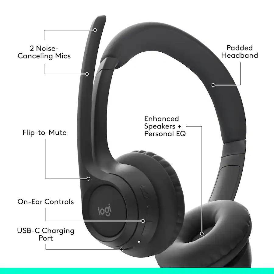 Logitech Zone 300 Wireless Bluetooth On ear Headset With Noise ...