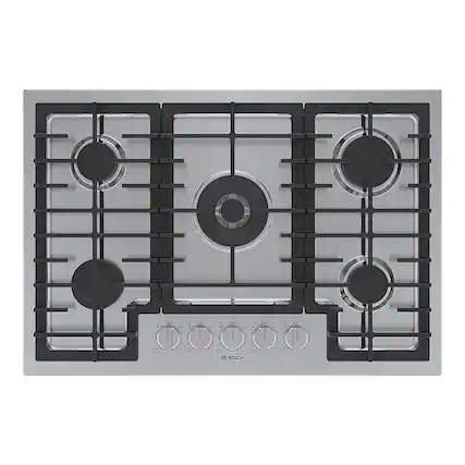 Front. Bosch - 800 Series 30" Built-In Gas Cooktop with 5 burners with FlameSelect - Stainless Steel.
