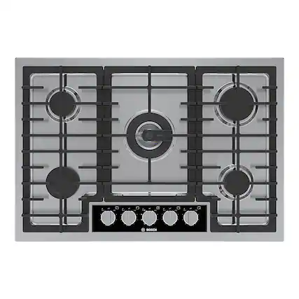 Front. Bosch - Benchmark Series 30" Built-In Gas Cooktop with 5 burners with FlameSelect - Stainless Steel.