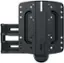 The image features a black camera mount, which is a part of a camera stand. The mount is designed to hold a camera securely and provide a stable platform for filming. The camera stand is made of metal and has a sturdy construction, making it suitable for various filming applications. The mount is attached to the camera stand, ensuring that the camera remains in place and is ready for use.