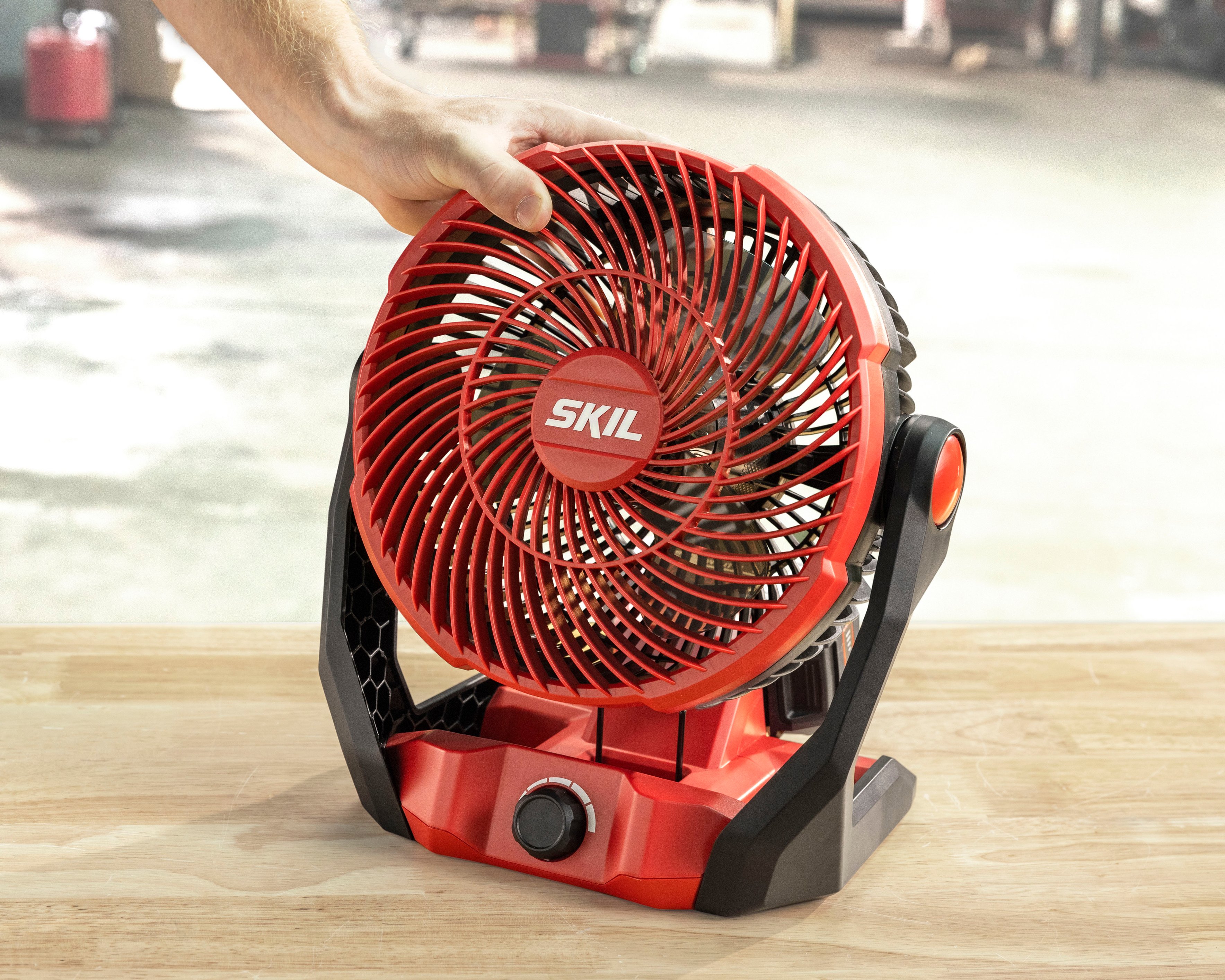 Left View: SKIL 12/20V Multi Volt Brushless 7in. Fan, Tool Only - Red