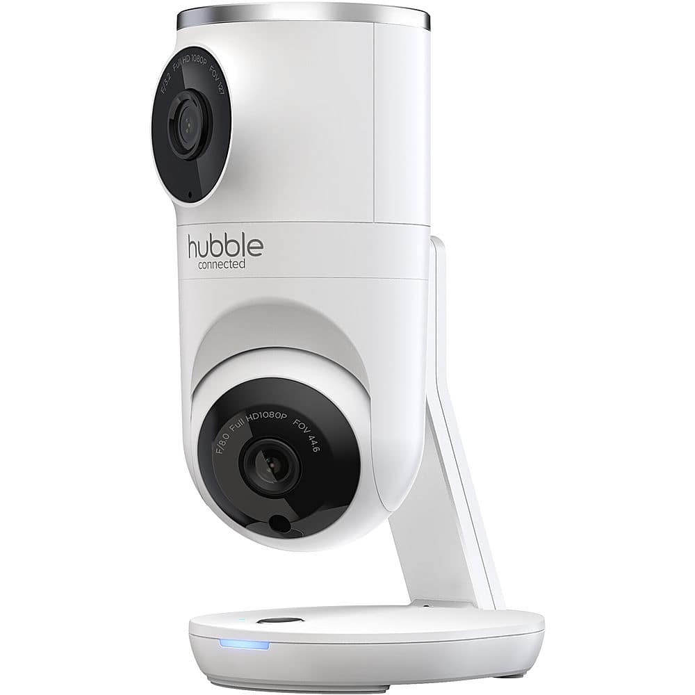 Angle View: Hubble Connected Nursery Pal Dual Vision Smart Camera Wi-Fi Baby Monitor with AI Motion Tracking in White - White