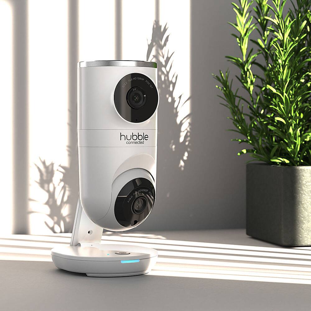 Left. Hubble Connected - Nursery Pal Dual Vision Smart Camera Wi-Fi Baby Monitor with AI Motion Tracking - White.