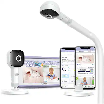 Front. Hubble Connected - SkyVision Pro Twin AI-Enhanced 2 HD Smart Camera Baby Monitors, Parent Travel Unit, Crib Mount, and Covered Face Alert - White.