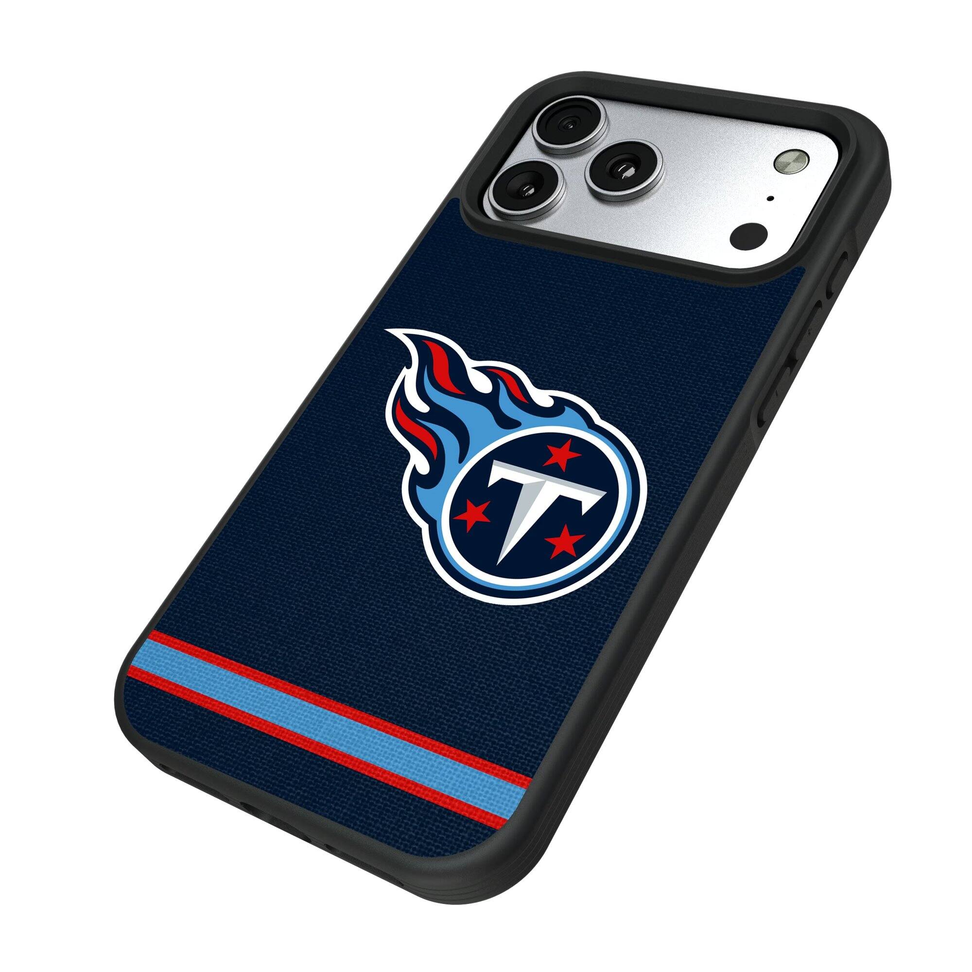Alt View 1. Keyscaper - Tennessee Titans iPhone Stripe Design Bump Case - 15 Plus - Multicolor.