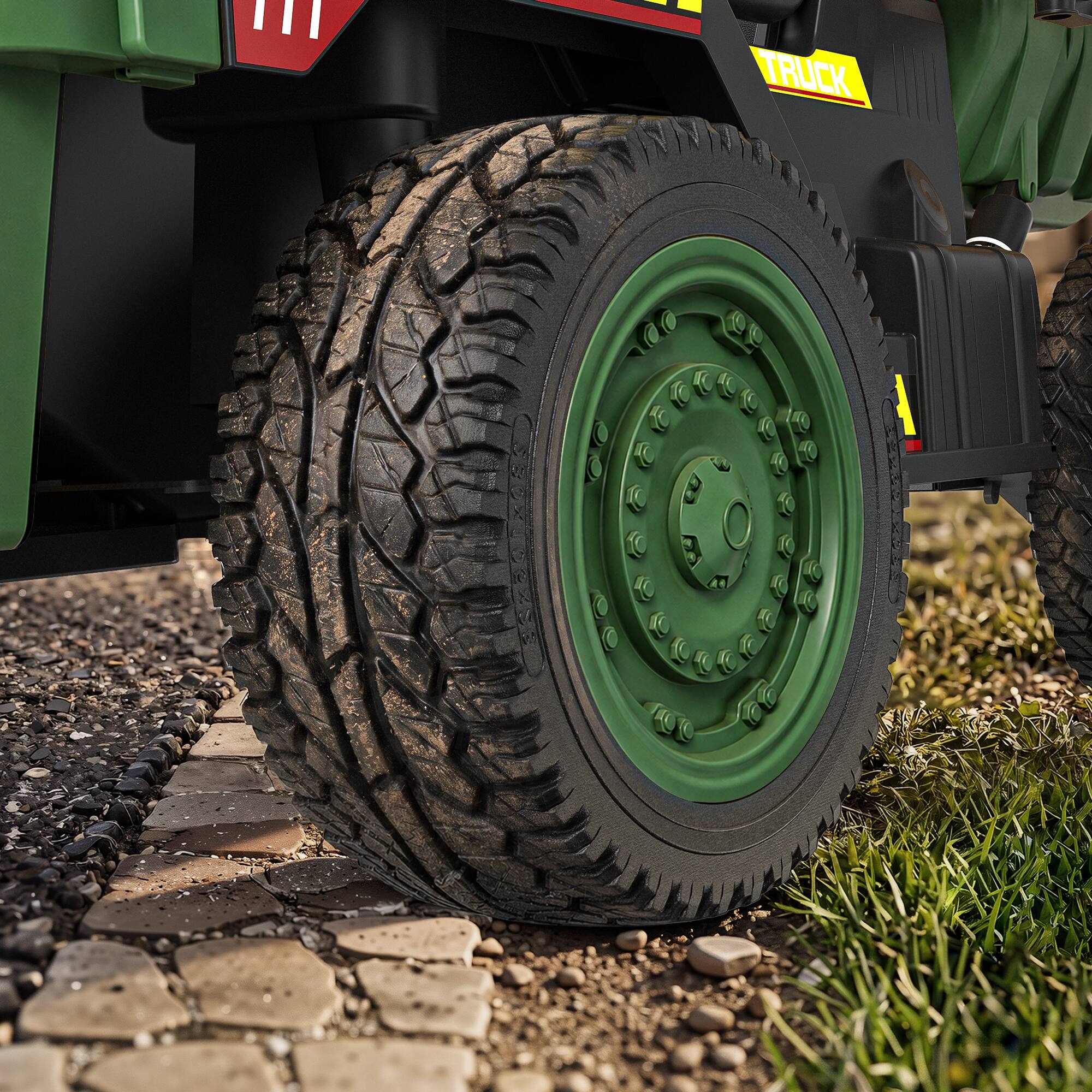 Left. ANPABO - ANPABO 24V Ride On Dump Truck w/Electric Dump Bed, Remote, Durable EVA Tires, 2 Seater 24 Volt Toys for Boys & Girls 3-6 - green.