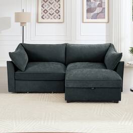 Aukfa - 2-Seater Sofa with Storage Footstool - Crescent-Shaped Armrests, Chenille Fabric, Wraparound Cushions - Gray