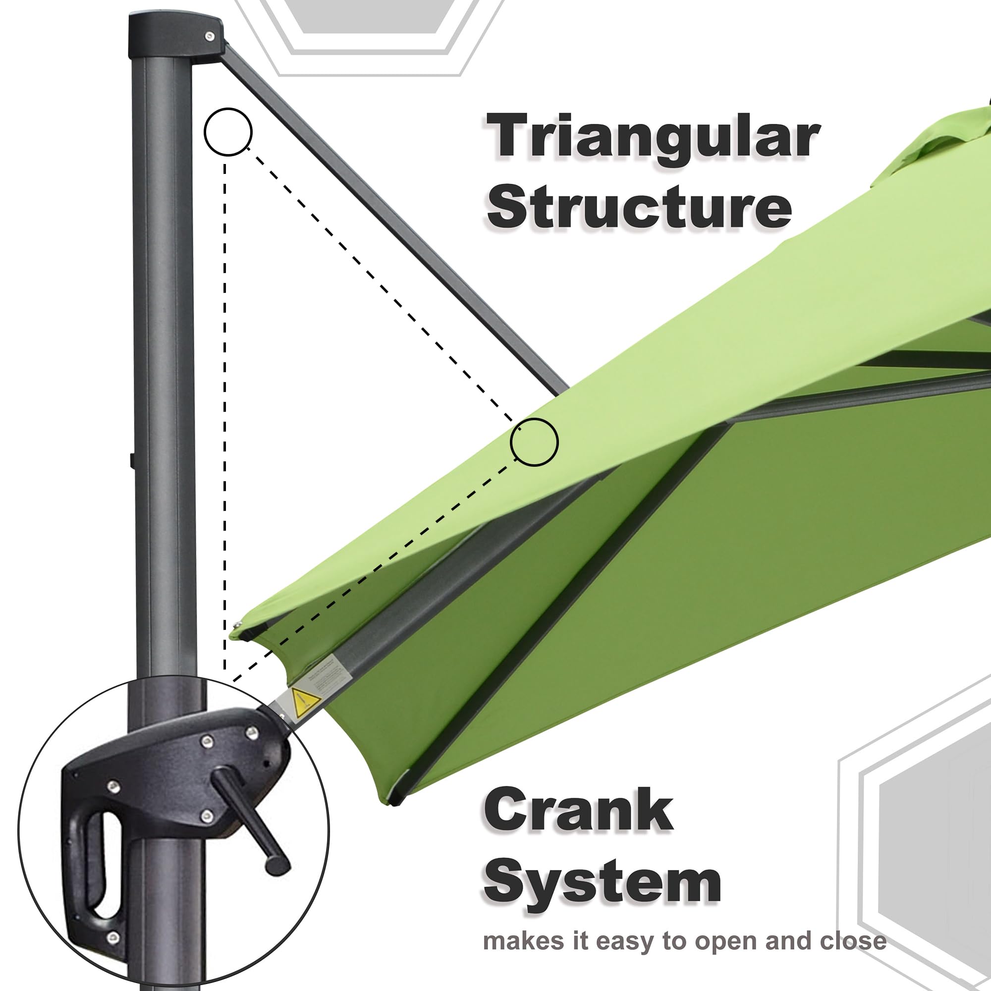 Triangular Structure  
Crank System  
makes it easy to open and close