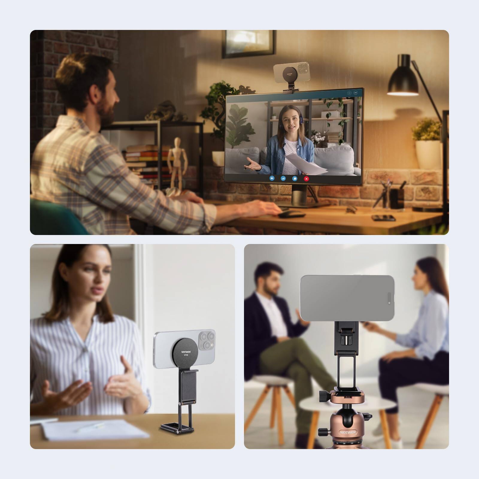 Alt View 4. Neewer - Magnetic Tri-Fold Desktop Phone Mount - Continuity Camera Holder for Mac & MagSafe iPhone - Black.