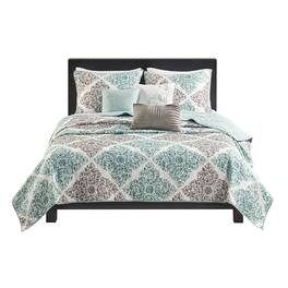 Gracie Mills - Mitchell 6-Piece Reversible Quilt Set and Coordinating Throw Pillows - Aqua