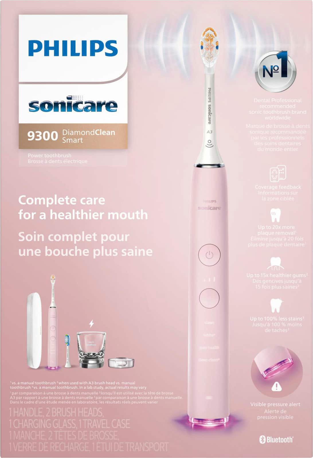 Philips Sonicare - DiamondClean Smart Electric, Rechargeable Toothbrush for Complete Oral Care – 9300 Series - Pink - Left_Zoom
