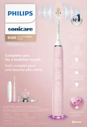 Left. Philips Sonicare - Philips Sonicare DiamondClean Smart Electric, Rechargeable Toothbrush for Complete Oral Care – 9300 Series - Pink.