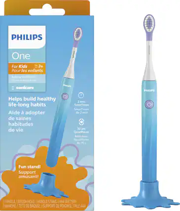 Angle. Philips - Philips One for Kids Battery Toothbrush - Gradient Blue Fade.