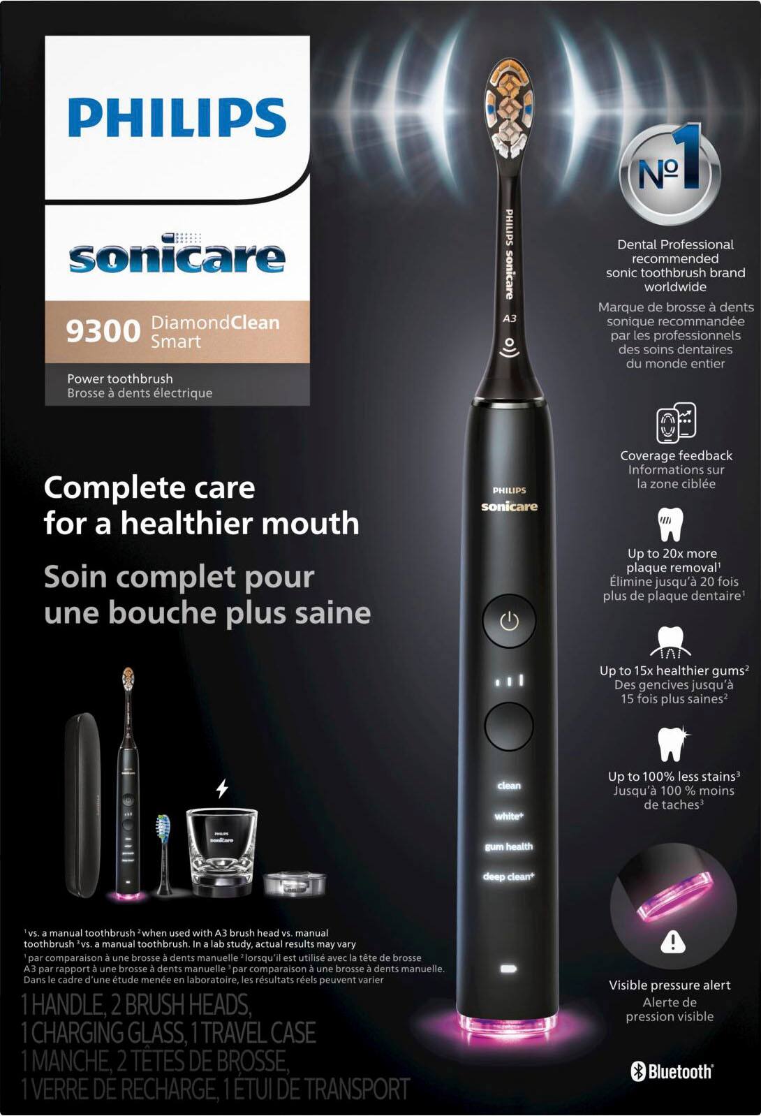 Left. Philips Sonicare - Philips Sonicare DiamondClean Smart Electric, Rechargeable Toothbrush for Complete Oral Care – 9300 Series - Black.
