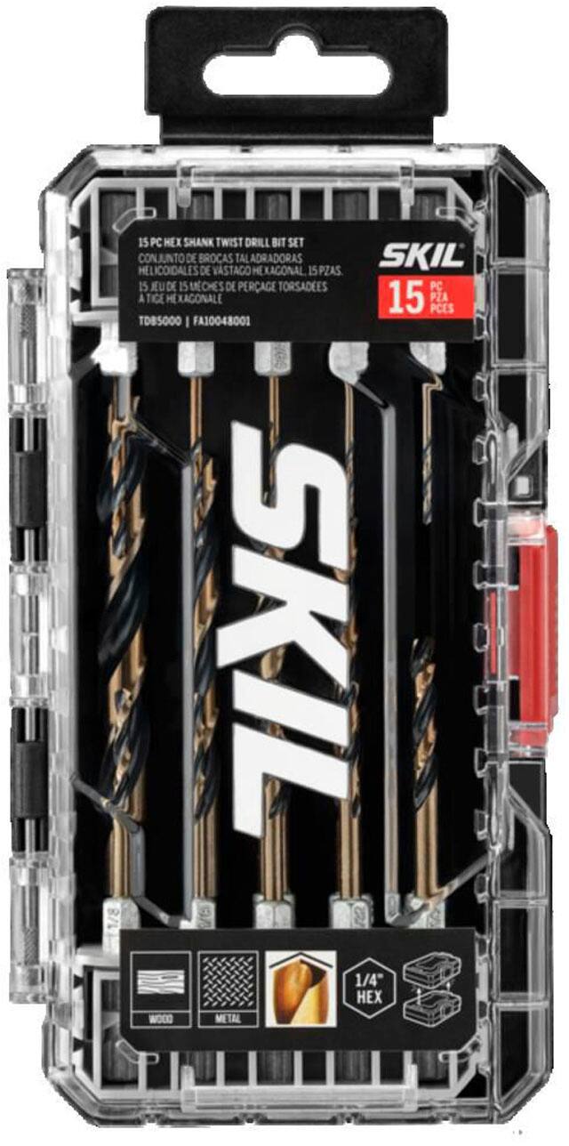 Angle View: SKIL 15pc Hex Shank Twist Drill Bit Set - black/red