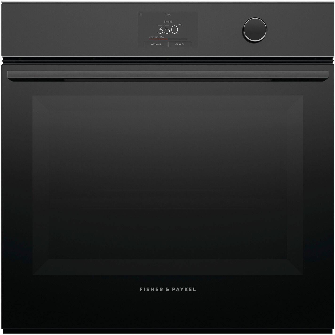 Front. Fisher & Paykel - 24"  Built-in Single Electric Convection Wall Oven with 3 Cu. Ft. Oven Capacity - Black.