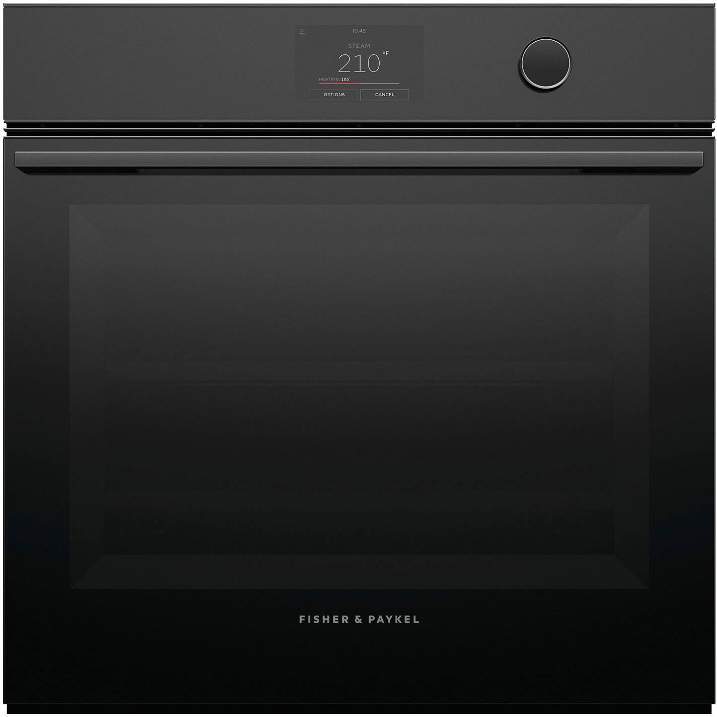 Front. Fisher & Paykel - 24" Built-in Singel Electric Combination Steam Wall Oven with 3 Cu. Ft. Oven Capacity - Black.