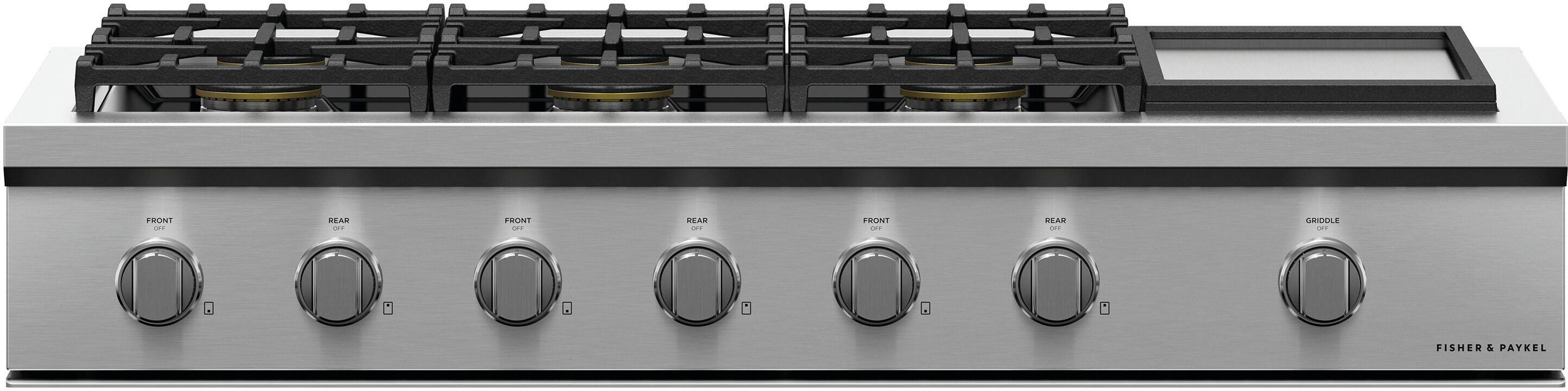 Front. Fisher & Paykel - Professioanl 48 in. Built-in Natural Gas Cooktop with 6 burners - Stainless Steel.