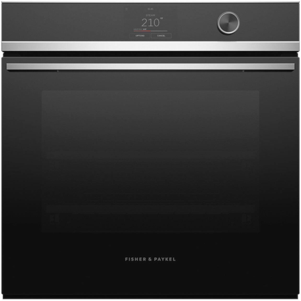 Front. Fisher & Paykel - 24" Built-in Single Electric Combination Steam Wall Oven with 2.5 Cu. Ft. Oven Capacity - Silver.